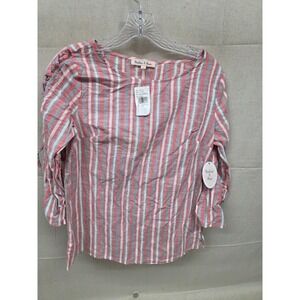 Harlow & Rose Spiced Coral Striped Lace Up Sleeve Blouse Medium B7MW102